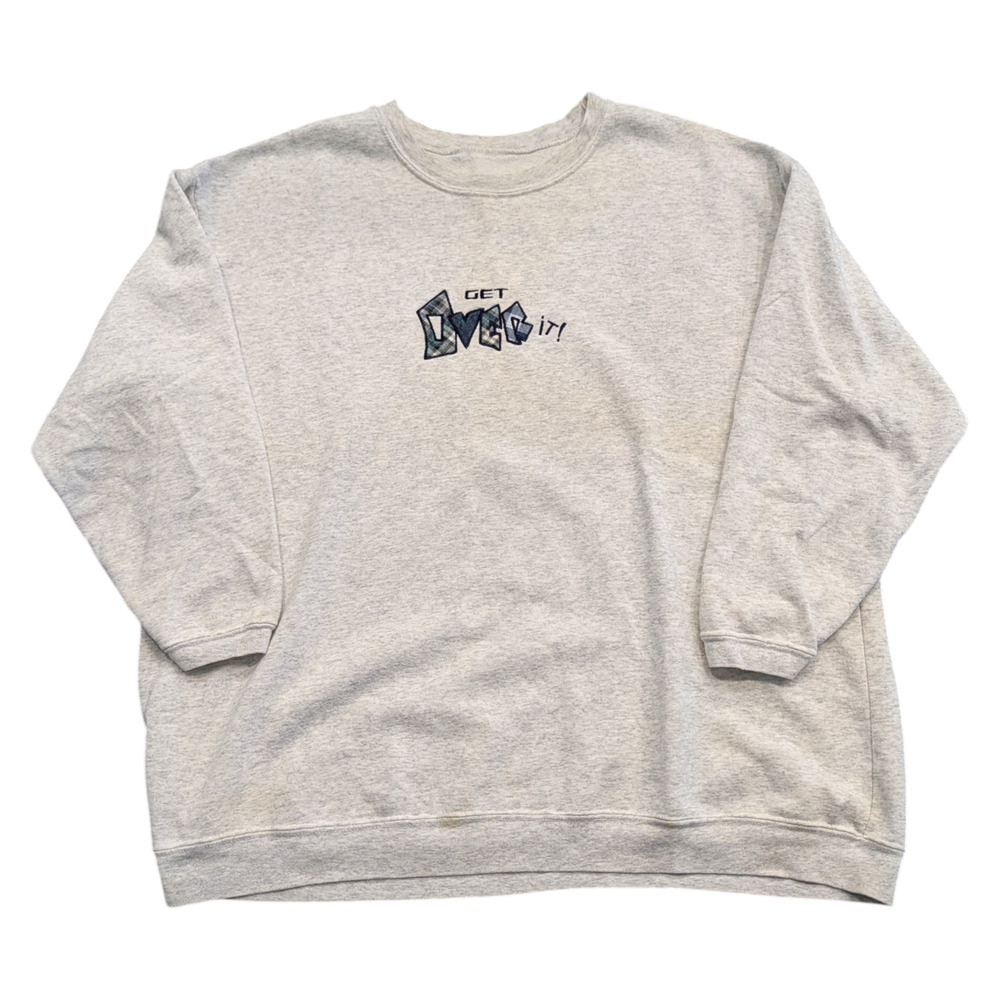 90s Get Over It Plaid Embroidered Crewneck Sweatshirt